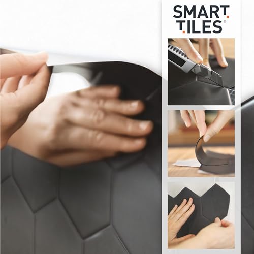 Smart Tiles Peel and Stick backsplash, Stacked Deep Teal, 11.43"x9" - color: Deep Teal
