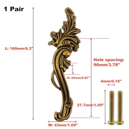 Gold Vintage Drawer Pulls, 3.78 Inch Spacing, 2Pcs - size: 96 mm/3.78"