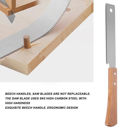 Small Hand Saw, Beech Wood Handle, Flush Cut Tool, 12 Inch Precision Trim Tool for Carpentry, Garden and Outdoor