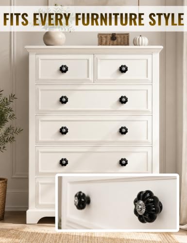 Black Cabinet Knobs 2 Pack - Ceramic Pumpkin Drawer Pulls - color: Black Solid, size: 2 Pieces