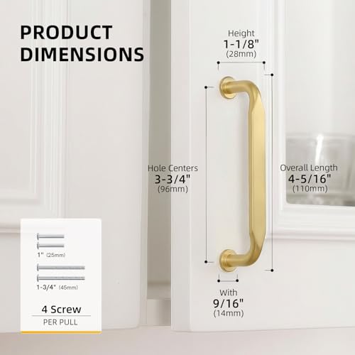 Goldenwarm 10 Pack 3-3/4 Inch Brushed Brass Cabinet Pulls Solid Handles - color: Brushed Brass, size: 3-3/4 Inch Hole Center