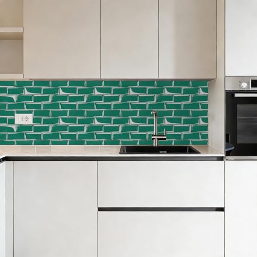 HARFINGTON Peel and Stick Backsplash Tiles 9.4"x4.7" Dark Green, 10Pcs - color: Dark Green