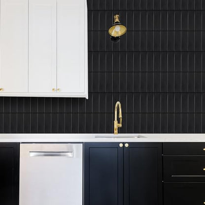 Backsplash Tile for Kitchen Peel and Stick, New Upgrade Premium Matte Black Stick on Tiles for Backsplash Kitchen, Matte Black (10-Sheet). - color: Black