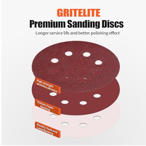  GritElite 200 PCS 5-Inch Sanding Discs 240 Grit, 8-Hole Round Hook & Loop Sandpaper for Random Orbital Sander - style: 240 Grit-200PCS