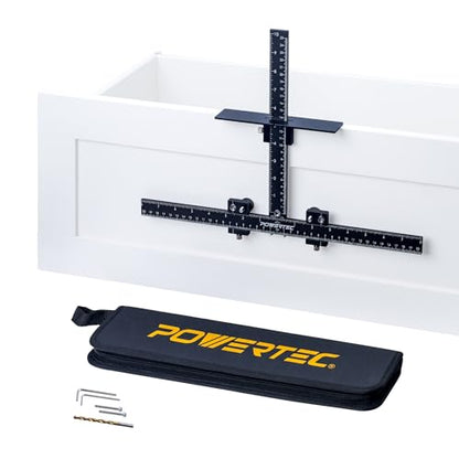 POWERTEC Cabinet Hardware Jig for Knobs & Pulls, Adjustable Drill Guide Template with 5mm Drill Bit, 1"–16" Centering Range, Metric & Imperial Scales for Cabinet Door & Drawer Installation (72427) - style: Cabinet Hardware Jig for Knobs & Pulls