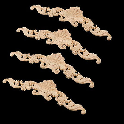 4PCS Wood Carved Corner Onlay Applique Door Cabinet Unpainted Home Furniture Decorations (20cmx5cm) - size: 20cmx5cm