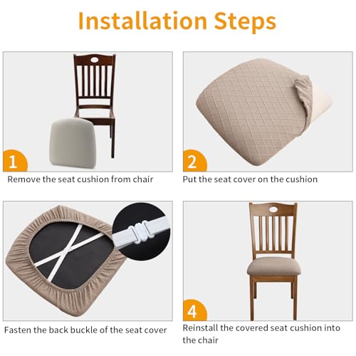 Fuloon Dining Chair Seat Covers Stretch Slipcovers, 6 Pack, Khaki - color: Khaki, size: Not Waterproof