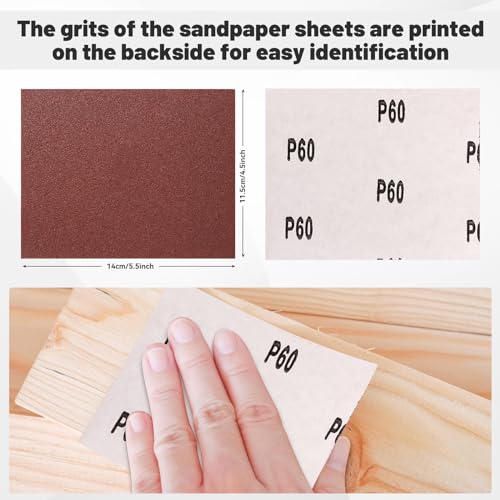 1/4 Sandpaper Sheet,4-1/2"*5-1/2" Assorted120-180-240,50PACK