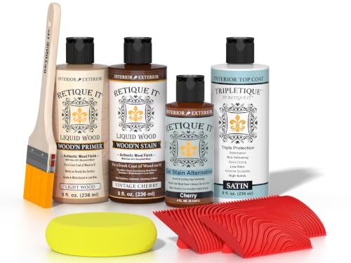 Retique It Wood Finish Tabletop Kit – GO Beyond Faux Wood with Paintable Liquid Wood Based Primer and Gel Stain - Graining Tools Included (Tabletop Kit, Vintage Cherry) - color: 40 Cherry, size: Tabletop Kit