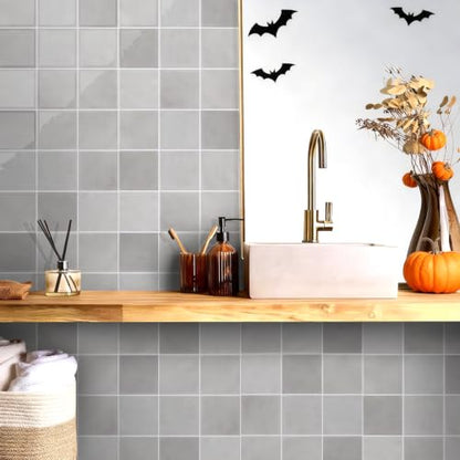 Commomy Thicker Peel and Stick Tiles 10 pcs of 12" x 12" Grey - color: Glossy Gradient Grey & Thicker Design