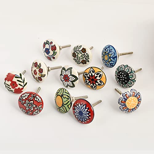 Ceramic Knobs, 12 Pieces Multi Color Handmade Hardware Handles, 2.5-inch Height and 1.7-inch Diameter, Polished, Round, for Kitchens, Bathrooms, Furniture - color: Multicolor