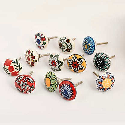 Ceramic Knobs, 12 Pieces Multi Color Handmade Hardware Handles, 2.5-inch Height and 1.7-inch Diameter, Polished, Round, for Kitchens, Bathrooms, Furniture - color: Multicolor
