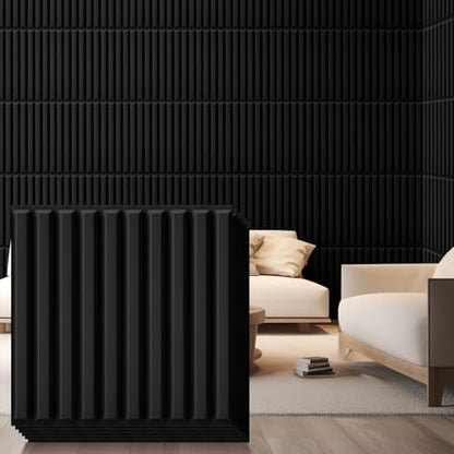 Nuanchu 32 Pcs 3D Wall Panels, 12"x12" PVC Fluted Tiles, Black - color: Black