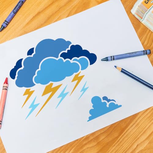Cloud Lightning Stencil, Rain Reusable Painting Template - style: Clouds