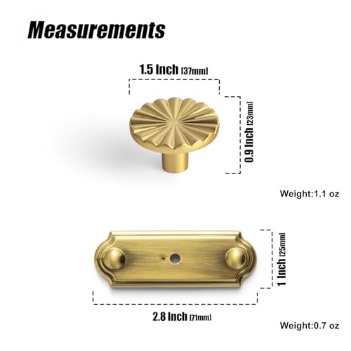Goo-Ki 1.5'(38mm) Dia Brushed Gold Cabinet Knob with Timeless Drawer Backplate, Zinc Alloy Flower Design Drawer Knobs,Modern Style,6 Pack - color: Brushed Gold, size: 1.5'' Dia Knob With Timeless Drawer Backplate