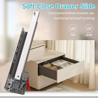 24 Inch 6 Pair Undermount Soft Close Drawer Slides Full Extension - size: 24 Inch-6 Pair