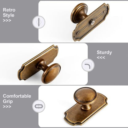 6Pack Antique Brass Cabinet Knob with Backplate Round Drawer Knob - color: Antique Brass, style: Wide-Scalloped