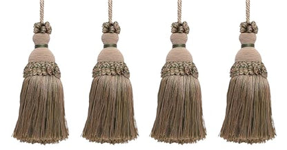 DÉCOPRO Beautiful Hand-Crafted 5" (12.5cm) Key Tassel, 3 1/2" (8.5cm) Loop # IKTJ, Beige Khaki Green #4567 (Khaki Green, Dark Beige) Set of 4 - color: Beige Khaki Green #4567 (Khaki Green, Dark Beige), size: Set of 4