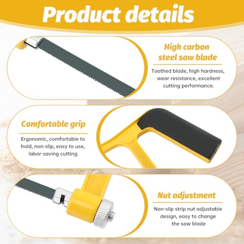6'' Mini Hacksaw and Mitre Block Set, Compact Hand Operated Hack Saw with 2 Spare Blades, Aluminum Cutting Saw Hack Saws for Metal, Used to Cut Drywall, Wood, Metel, Plastic (Yellow) - color: Yellow