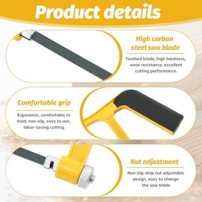 6'' Mini Hacksaw and Mitre Block Set, Compact Hand Operated Hack Saw with 2 Spare Blades, Aluminum Cutting Saw Hack Saws for Metal, Used to Cut Drywall, Wood, Metel, Plastic (Yellow) - color: Yellow