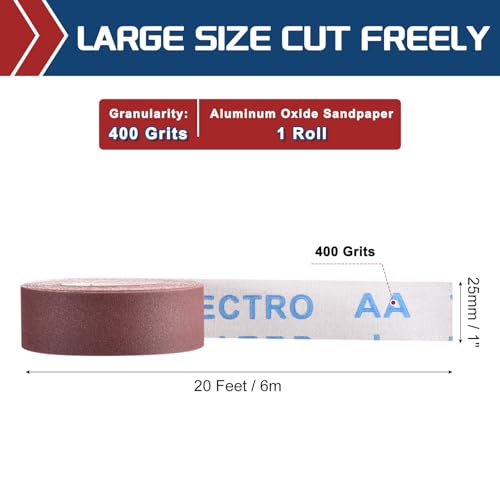 Sandpaper Roll 1Inch 20FT 400Grit Aluminum Oxide Emery Cloth Roll - size: 1 Inch x 20 Feet 400 Grits