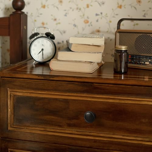 Set of 12 Modern Matte Black Cabinet Knobs with Wheatear Border – Classic Round Design for Kitchen Drawers Contemporary Dresser Handles - color: Matte Black