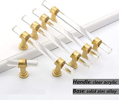 Haliwu 10 Pack Singel Hole Center Gold Acrylic Knobs for Dresser Drawers - color: Clear + Matte Gold, size: T-Bar Knob