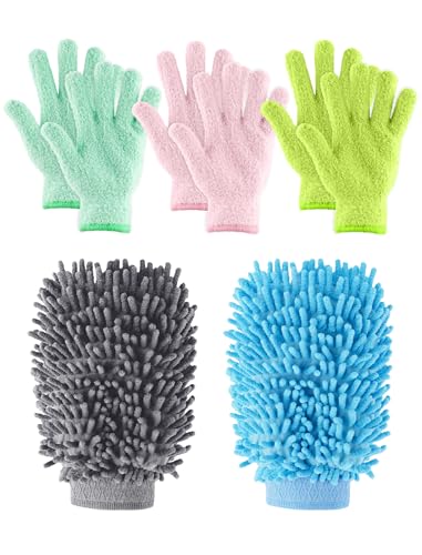 NiHome 4 Pairs Microfiber Cleaning Gloves, Dusting for Blinds, Reusable
