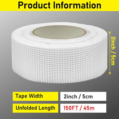 Drywall Joint Tape, 2" x 150 Feet Self-Adhesive Encrypted Fiberglass Drywall Repair Mesh Tape for Wall Cracks and Seam Patch - size: 2" x 150ft