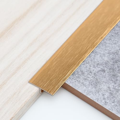 Trimold 3Pcs Aluminum T Molding Trim & Floor Transition Strips, Flat Divider Strip for Door Threshold and Joining Flooring Gaps of Laminate Planks Tile (2.9Ft x 0.8In, Brushed Gold) - color: Brushed Gold, size: 2.9ft x 0.8in