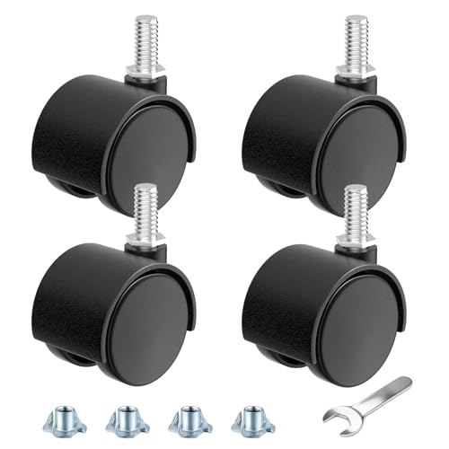 2 Inch Furniture Stem Casters Set of 4, Threaded Stem Diameter 5/16" Plastic Caster Wheels, Black Swivel Small Castors with T-Nuts, for Table, Cabinet, Storage Rack - style: 2 inch