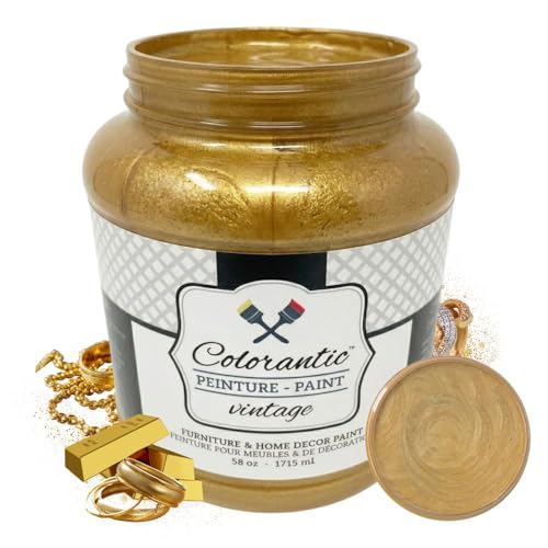 Colorantic | GOLD METALLIC PAINT | Shimmering Gold Chalk Paint for Furniture, Cabinets & Kitchen | All-in-One Interior DIY Craft Solution | Multi-Surfaces (58 oz) - color: Gold Jewel, size: 58 Fl Oz (Pack of 1)