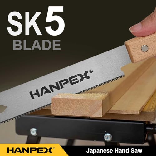 Hanpex 6-Inch Japanese Hand Saw, SK5 Pull Saw With Flexible Blade for Flush Cut Woodworking, DIY and Small Projects