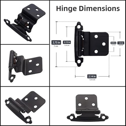 DecoBasics 3/8" Inset Cabinet Hinges Black (25 Pair -50 Pcs) Offset Self Closing Matte Black Cabinet Hinges for Kitchen Cabinets w/Bumpers & Upgraded Screws - color: Matte Black, size: 50 Pack