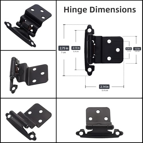 DecoBasics 3/8" Inset Cabinet Hinges Black (10 Pair -20 Pcs) Offset Self Closing Matte Black Cabinet Hinges for Kitchen Cabinets w/Bumpers & Upgraded Screws - color: Matte Black, size: 20 Pack