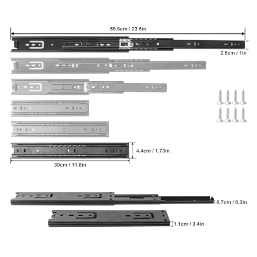8 Pairs 12 Inch Black Full Extension Drawer Slides, Side Mount Drawer Slides with Screw, Ball Bearing File Cabinet Rails for Kitchen and Office Cabinet - size: 8 Pairs 12 Inch