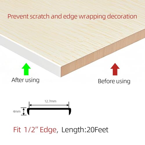 U-Shape Plywood Edge Banding - 1/2" Edge Protector, Self-Adhesive Trim for Veneer, Furniture, Countertop, Table, Sheet Metal - White, 20Ft - size: 1/2inch (20Ft)