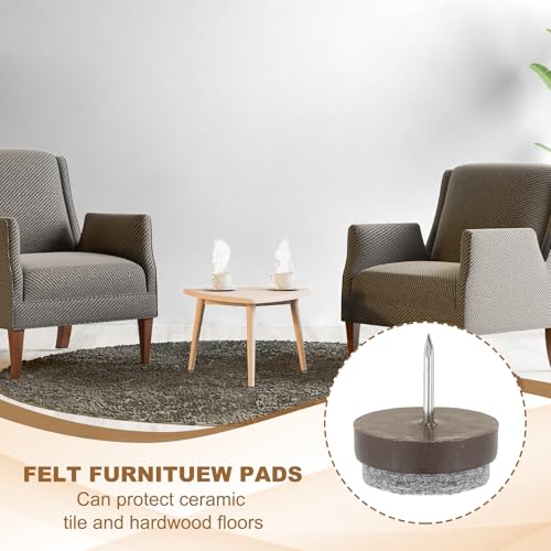 PATIKIL 24 mm Nail-on Felt Pads 40Pcs Round Felt Furniture Sliders Brown - color: Brown, size: 24 mm