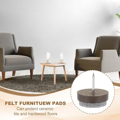 PATIKIL 24 mm Nail-on Felt Pads 40Pcs Round Felt Furniture Sliders Brown - color: Brown, size: 24 mm