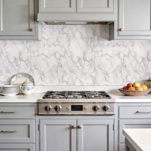 Marble Contact Paper White Grey Vein 15.7''x80'' Thick Waterproof - size: 15.7" x 80"