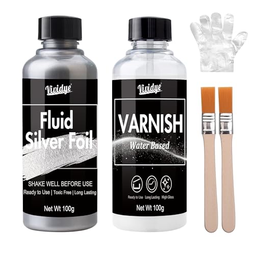 Liquid Silver Leaf Paint Kit for Decorating Wood, Glass, Plastic, Metal 7oz