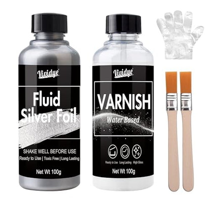 Liquid Silver Leaf Paint Kit for Decorating Wood, Glass, Plastic, Metal 7oz