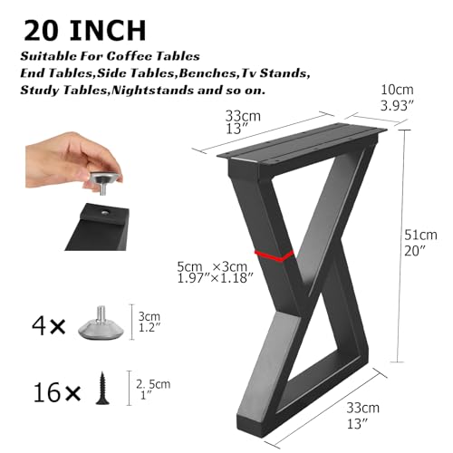 20 Inch Metal Coffee Table Legs for Desk, Benchs, Dining End & Side Table Legs - Heavy Duty- Thickened Material (H20” x W13”, Z Shape) - size: 20 '' Z Shape