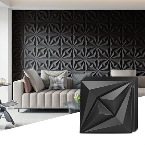 AMZDEPOT 50 Pack 3D Wall Panels, 12x12 Inch, Black - color: Black, size: 50 Pack