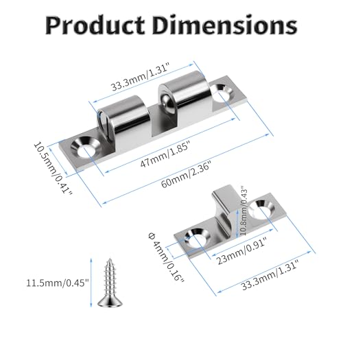 2 Pcs 60mm Adjustable Double Ball Catch, Brass Cabinet Door Latch - size: 60mm