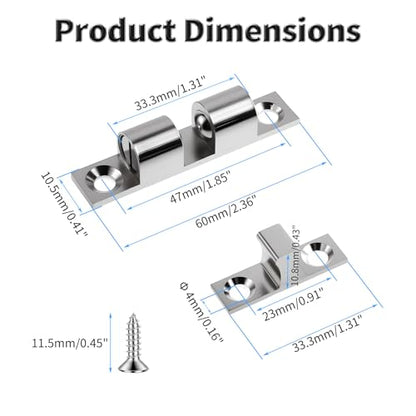 2 Pcs 60mm Adjustable Double Ball Catch, Brass Cabinet Door Latch - size: 60mm