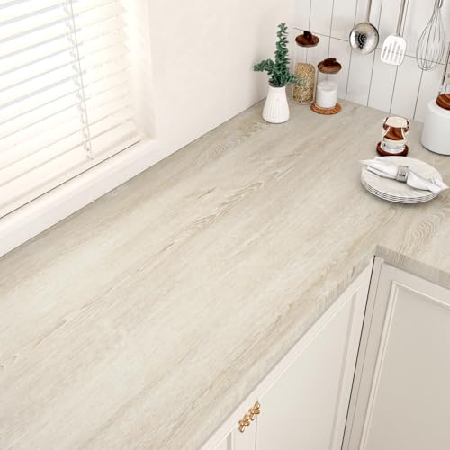 Wallercity Beige White Wood Contact Paper for Countertops Self Adhesive Waterproof Wood Grain Peel and Stick Wallpaper for Furniture Table Shelf 15.8''x236'' Removable Vinyl Wrap for Kitchen Bathroom - size: 15.8" x 236"