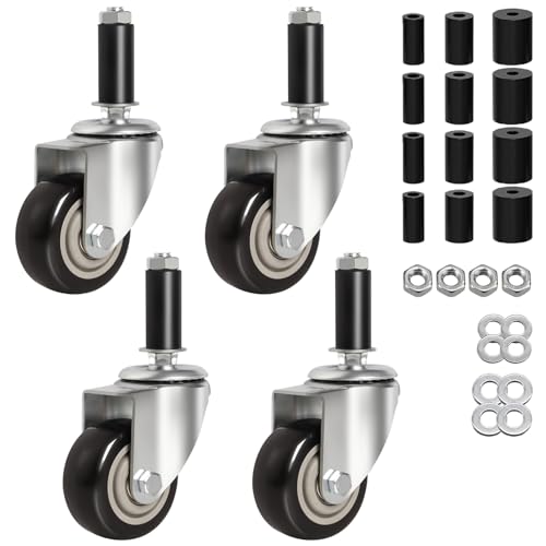 3 Inches Prep Table Wheels, Expanding Stem Casters, Threaded Swivel Casters Set of 4 Heavy Duty Castors Fit 7/8",1-1/4",1-1/2"and 1-5/8"ID Tube Pipe Legs for Stainless Steel Kitchen Cart,Shelving Rack - style: No Brake