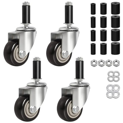 3 Inches Prep Table Wheels, Expanding Stem Casters, Threaded Swivel Casters Set of 4 Heavy Duty Castors Fit 7/8",1-1/4",1-1/2"and 1-5/8"ID Tube Pipe Legs for Stainless Steel Kitchen Cart,Shelving Rack - style: No Brake