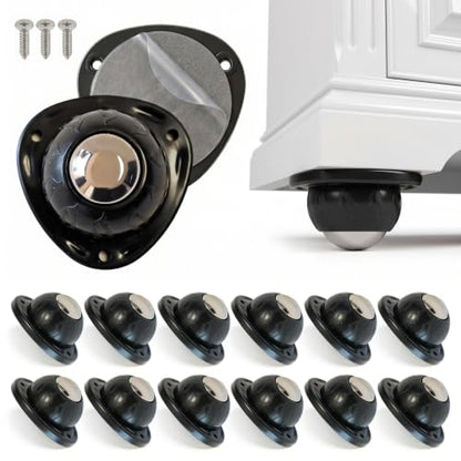 Heavy Duty Self Adhesive Furniture Casters 12 Pack Stick-On Swivel Wheels - color: Black-12
